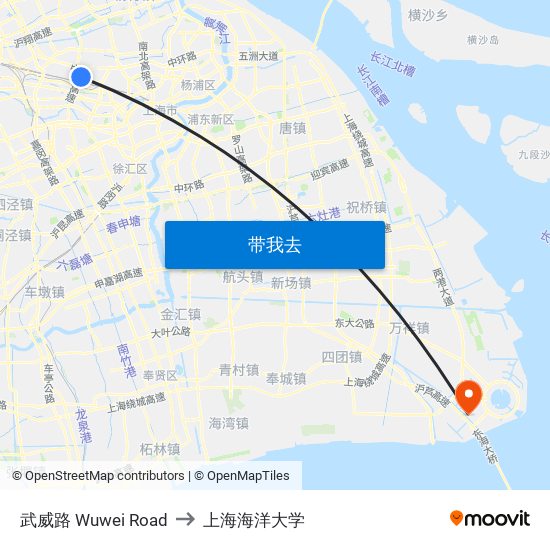 武威路 Wuwei Road to 上海海洋大学 map