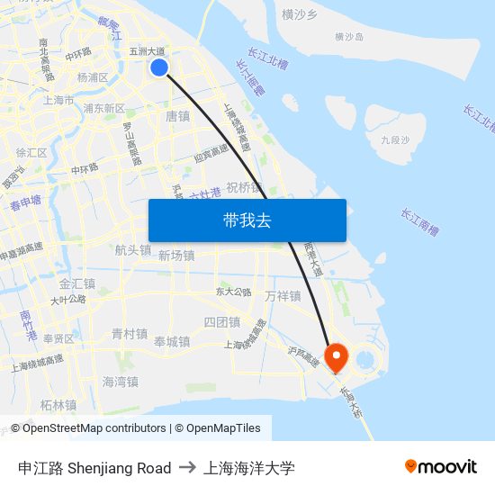 申江路 Shenjiang Road to 上海海洋大学 map