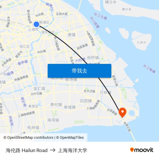 海伦路 Hailun Road to 上海海洋大学 map