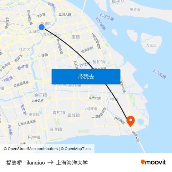提篮桥 Tilanqiao to 上海海洋大学 map