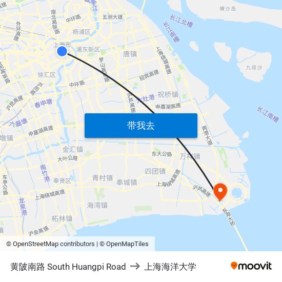 黄陂南路 South Huangpi Road to 上海海洋大学 map