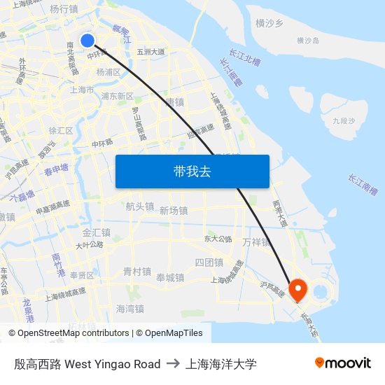 殷高西路 West Yingao Road to 上海海洋大学 map