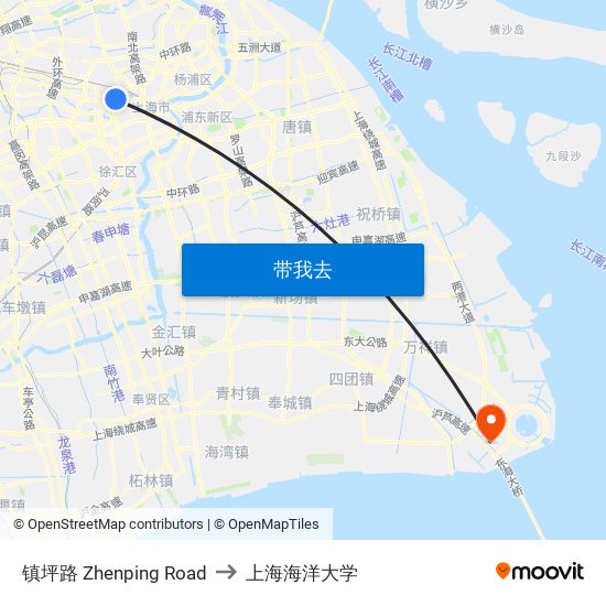 镇坪路 Zhenping Road to 上海海洋大学 map