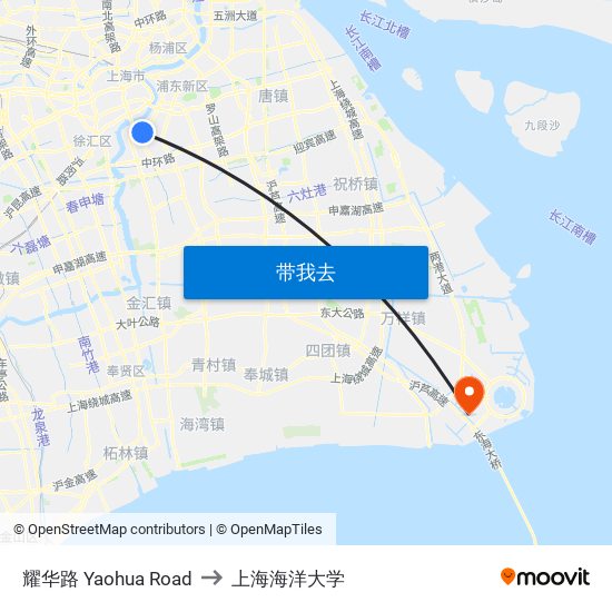 耀华路 Yaohua Road to 上海海洋大学 map