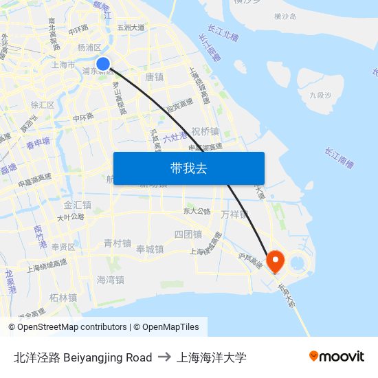 北洋泾路 Beiyangjing Road to 上海海洋大学 map