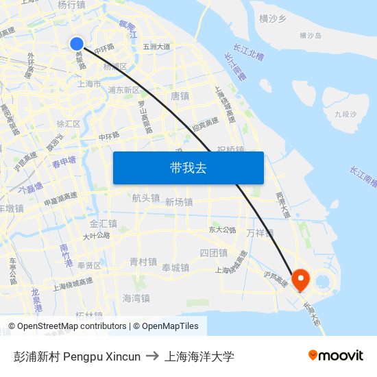彭浦新村 Pengpu Xincun to 上海海洋大学 map