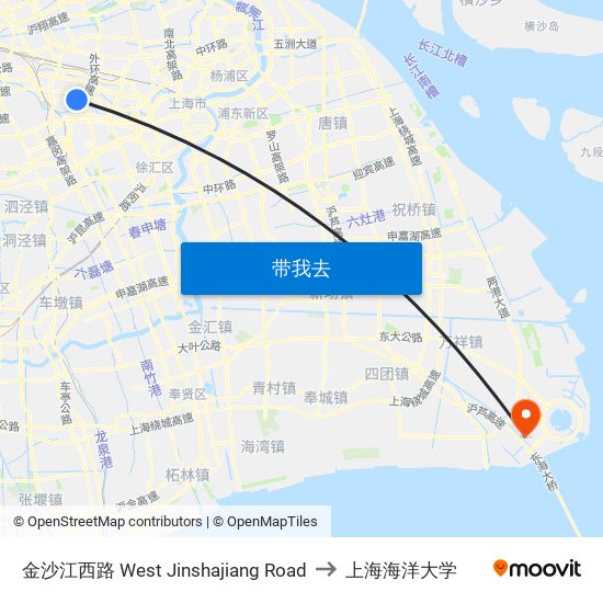 金沙江西路 West Jinshajiang Road to 上海海洋大学 map