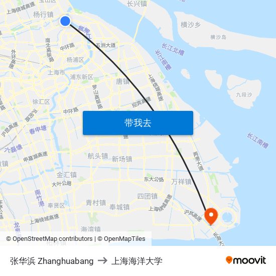 张华浜 Zhanghuabang to 上海海洋大学 map