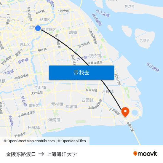 金陵东路渡口 to 上海海洋大学 map