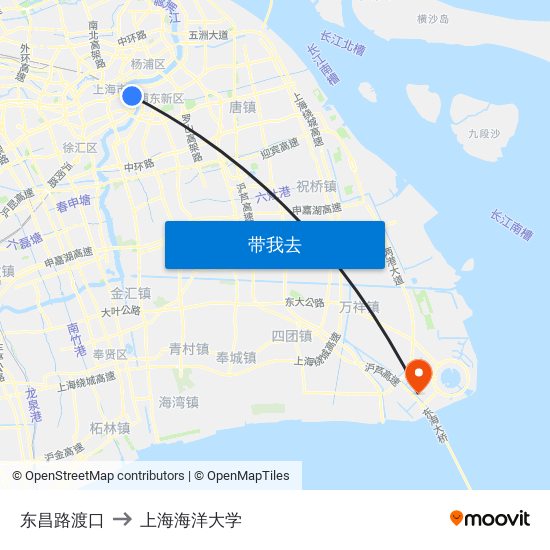 东昌路渡口 to 上海海洋大学 map