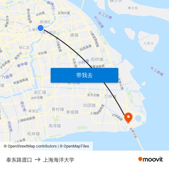 泰东路渡口 to 上海海洋大学 map