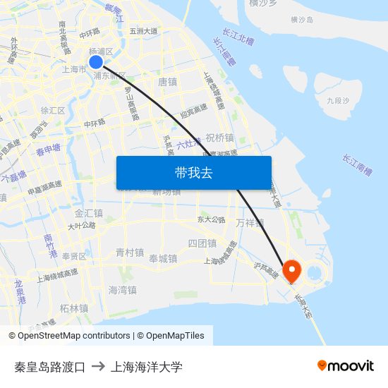 秦皇岛路渡口 to 上海海洋大学 map