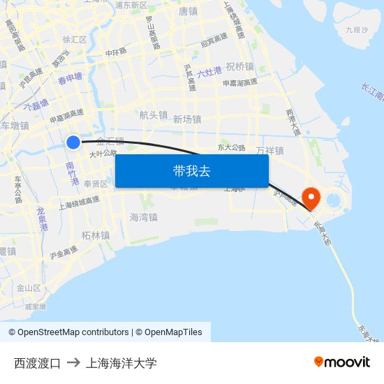 西渡渡口 to 上海海洋大学 map