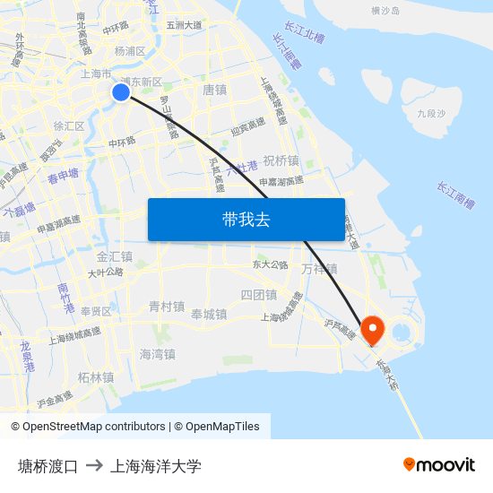 塘桥渡口 to 上海海洋大学 map