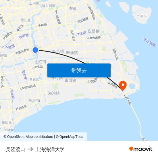 吴泾渡口 to 上海海洋大学 map