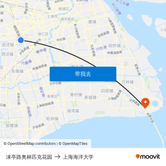 涞亭路奥林匹克花园 to 上海海洋大学 map