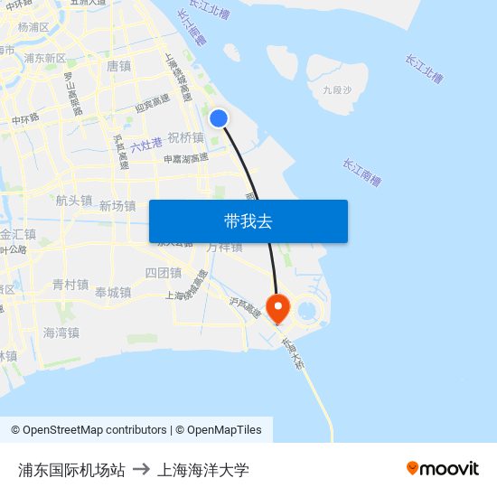 浦东国际机场站 to 上海海洋大学 map