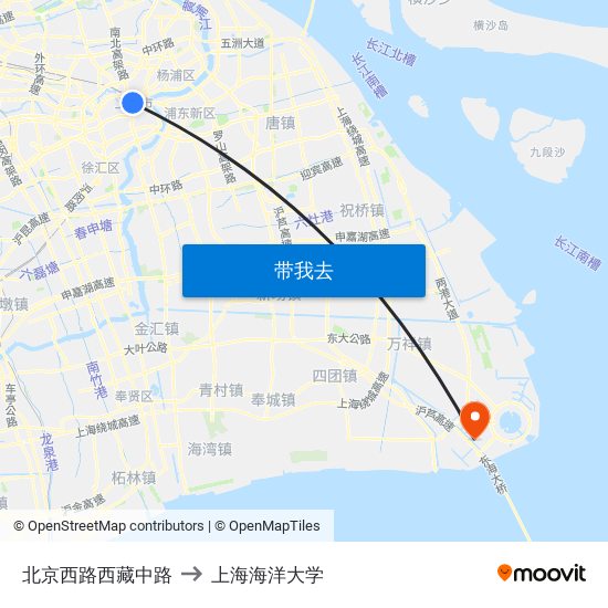 北京西路西藏中路 to 上海海洋大学 map