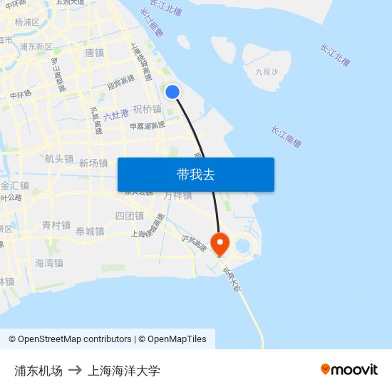 浦东机场 to 上海海洋大学 map