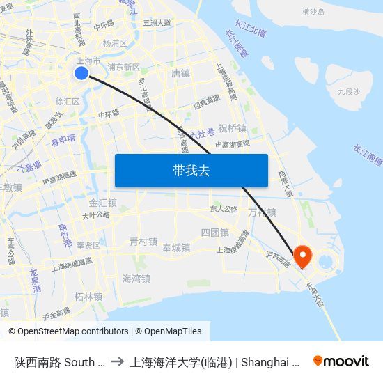 陕西南路 South Shaanxi Road to 上海海洋大学(临港) | Shanghai Ocean University(Lingang) map