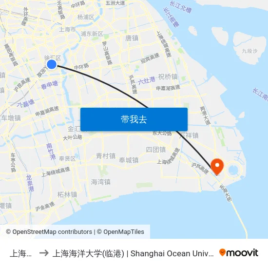 上海南站 to 上海海洋大学(临港) | Shanghai Ocean University(Lingang) map