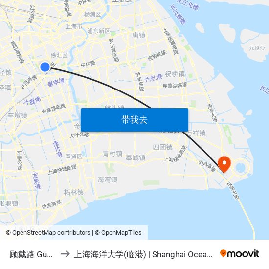 顾戴路 Gudai Road to 上海海洋大学(临港) | Shanghai Ocean University(Lingang) map