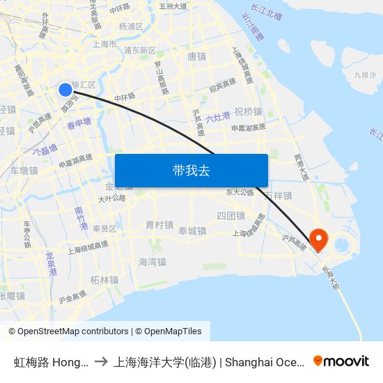 虹梅路 Hongmei Road to 上海海洋大学(临港) | Shanghai Ocean University(Lingang) map