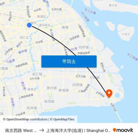南京西路  West Nanjing Road to 上海海洋大学(临港) | Shanghai Ocean University(Lingang) map