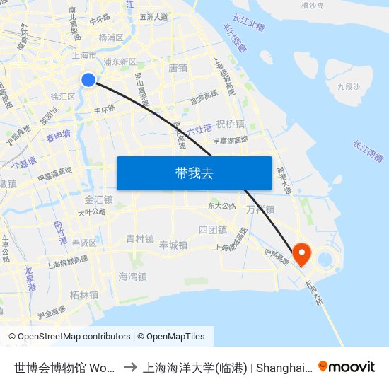 世博会博物馆 World Expo Museum to 上海海洋大学(临港) | Shanghai Ocean University(Lingang) map