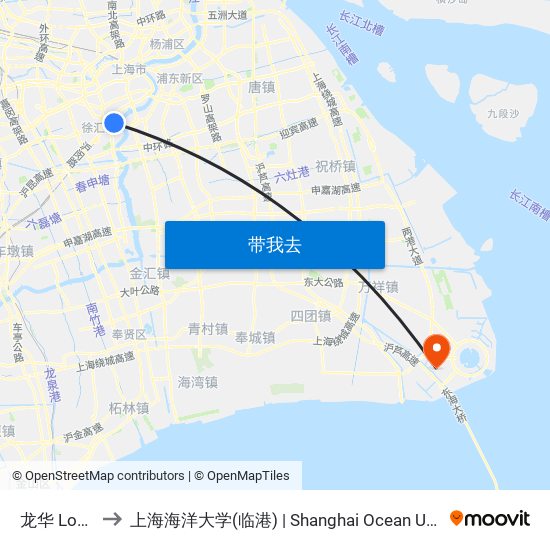 龙华 Longhua to 上海海洋大学(临港) | Shanghai Ocean University(Lingang) map