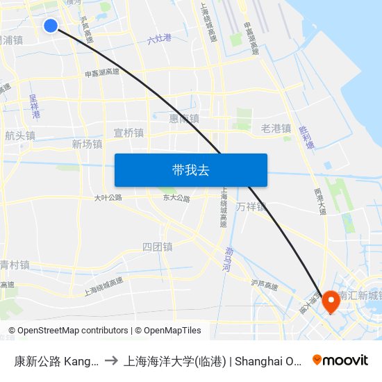 康新公路 Kangxin Highway to 上海海洋大学(临港) | Shanghai Ocean University(Lingang) map