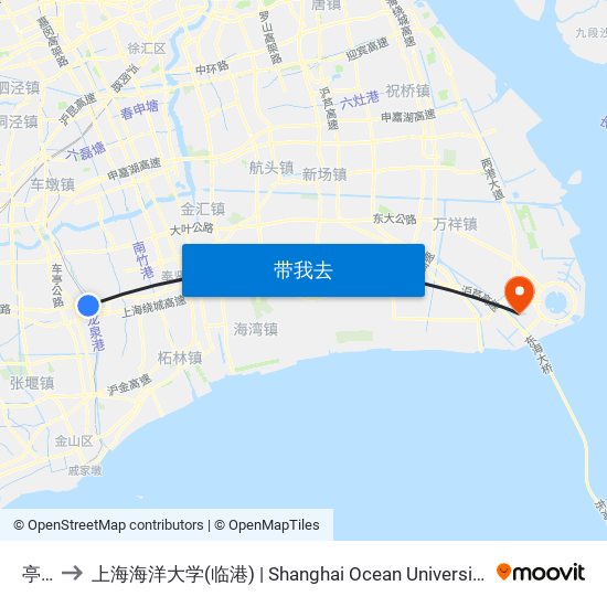 亭林 to 上海海洋大学(临港) | Shanghai Ocean University(Lingang) map