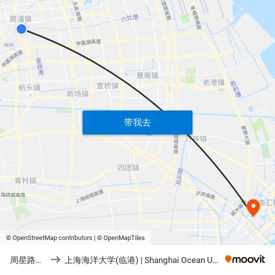周星路横桥路 to 上海海洋大学(临港) | Shanghai Ocean University(Lingang) map