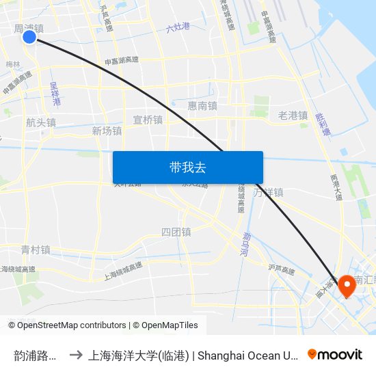 韵浦路周康路 to 上海海洋大学(临港) | Shanghai Ocean University(Lingang) map