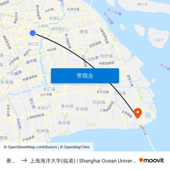 番禺路 to 上海海洋大学(临港) | Shanghai Ocean University(Lingang) map