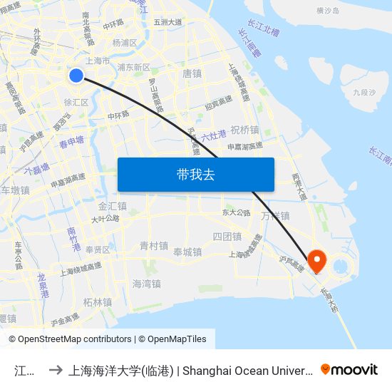 江苏路 to 上海海洋大学(临港) | Shanghai Ocean University(Lingang) map