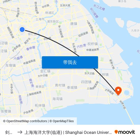 剑河路 to 上海海洋大学(临港) | Shanghai Ocean University(Lingang) map