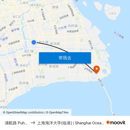 浦航路 Puhang Road to 上海海洋大学(临港) | Shanghai Ocean University(Lingang) map