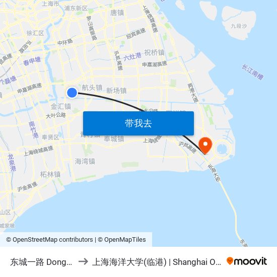 东城一路 Dongchengyi Road to 上海海洋大学(临港) | Shanghai Ocean University(Lingang) map