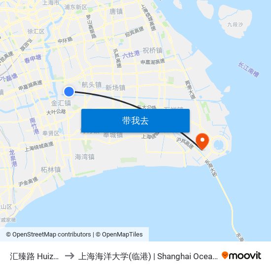 汇臻路 Huizhen Road to 上海海洋大学(临港) | Shanghai Ocean University(Lingang) map