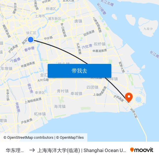 华东理工大学 to 上海海洋大学(临港) | Shanghai Ocean University(Lingang) map