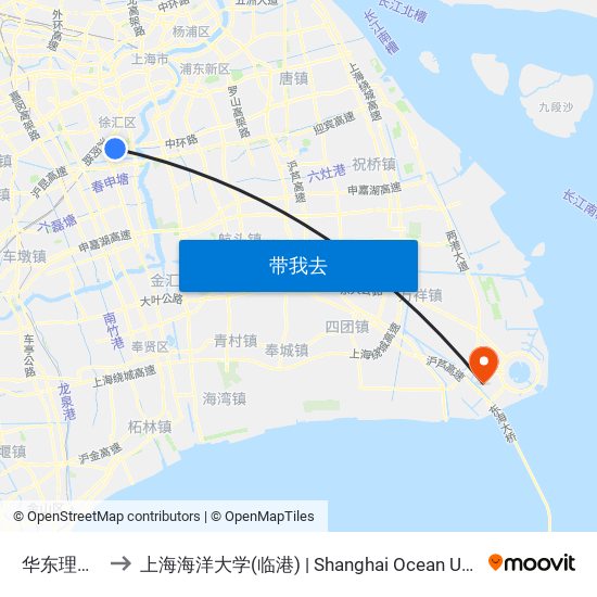 华东理工大学 to 上海海洋大学(临港) | Shanghai Ocean University(Lingang) map