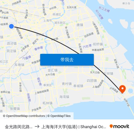 金光路闵北路(华山医院) to 上海海洋大学(临港) | Shanghai Ocean University(Lingang) map