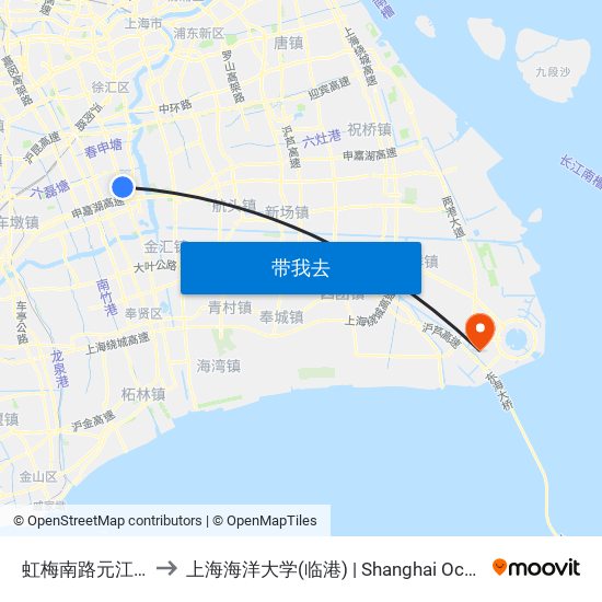 虹梅南路元江路(新建村) to 上海海洋大学(临港) | Shanghai Ocean University(Lingang) map