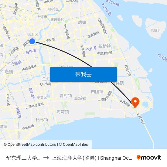 华东理工大学(老沪闵路) to 上海海洋大学(临港) | Shanghai Ocean University(Lingang) map