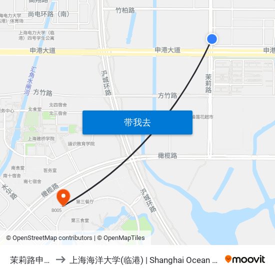 茉莉路申港大道 to 上海海洋大学(临港) | Shanghai Ocean University(Lingang) map