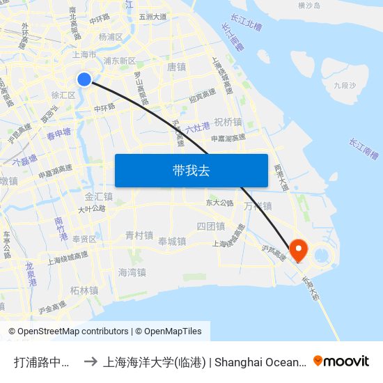 打浦路中山南一路 to 上海海洋大学(临港) | Shanghai Ocean University(Lingang) map