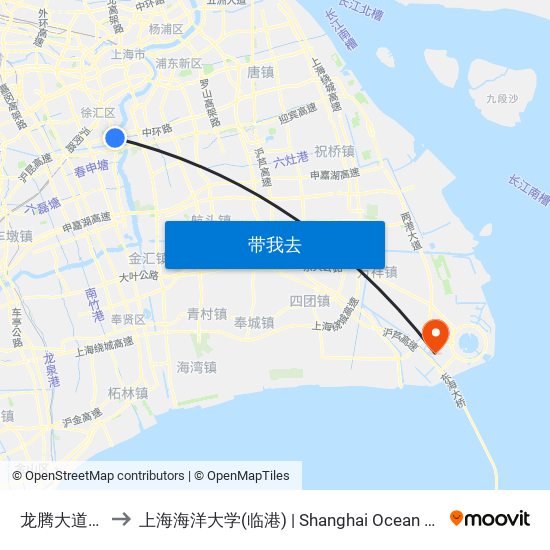 龙腾大道龙瑞路 to 上海海洋大学(临港) | Shanghai Ocean University(Lingang) map