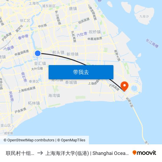 联民村十组(招呼站) to 上海海洋大学(临港) | Shanghai Ocean University(Lingang) map