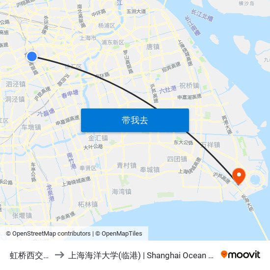 虹桥西交通中心 to 上海海洋大学(临港) | Shanghai Ocean University(Lingang) map